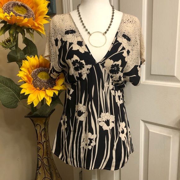 Warehouse London black and cream flutter shirt 4 - Picture 7 of 7